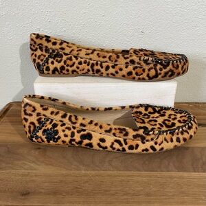 Jack Rogers Leopard Calf Hair Loafer Womens Size 9 Slip On Moccasin Flats Luxe